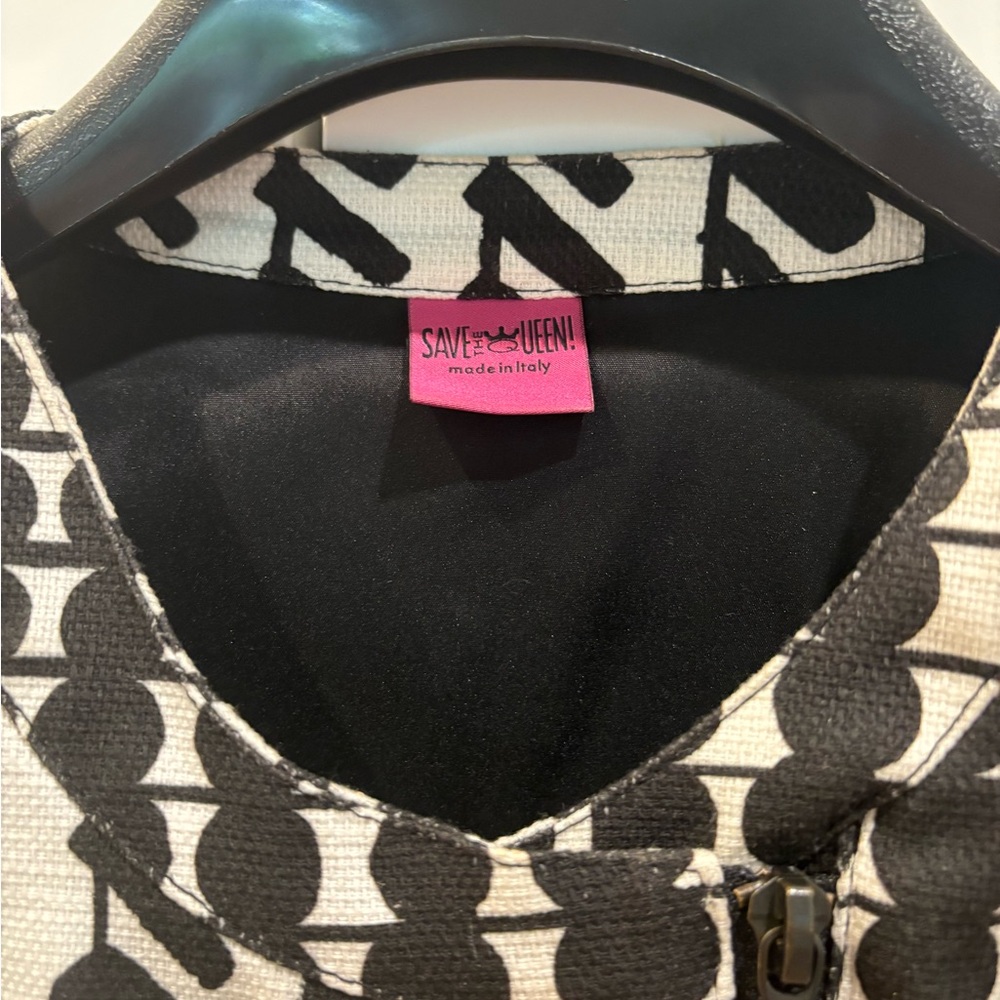 Save The Queen Geometric Print Leather Mesh Jacket - Picture 7 of 10